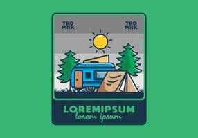 furgoneta de camping y tienda de campaña entre pinos ilustración