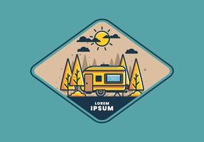 Campervan in the jungle flat illustration vector