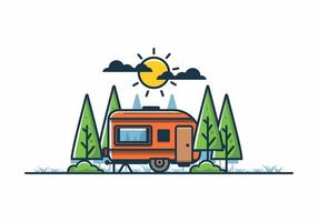 Campervan in the jungle flat illustration vector