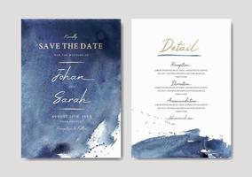 Wedding invitation set of elegant blue abstract watercolor vector