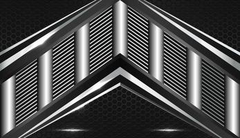 abstract metallic black silver overlap layers element. 3D effect with light decoration frame layout design tech innovation concept gaming background Space on for text vector