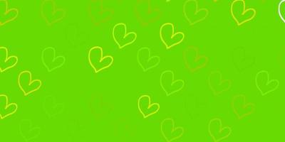 Light Green vector pattern with colorful hearts.