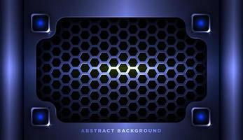 abstract metallic blue silver overlap layers element. with hexagon pattern realistic effect with light decoration frame layout design tech innovation concept gaming background Space on for text vector