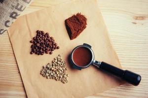 green, roasted, ground and instant coffee. photo