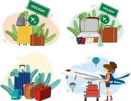 conjunto de viajes en icono de vacaciones vector