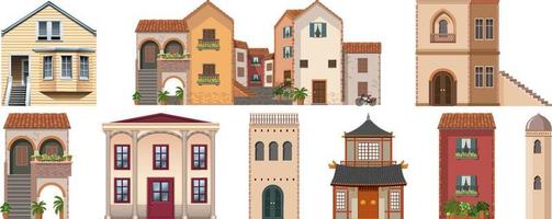 Different designs of buildings on white background vector