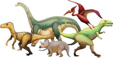 un conjunto de dinosaurios y fósiles vector