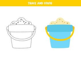 Trace and color cute pail. Worksheet for children. vector