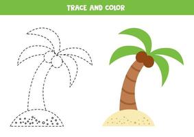 Trace and color cute palm. Worksheet for children. vector