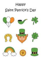 Saint Patrick day card with cute cartoon pictures. vector