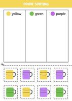 Sort mugs by colors. Learning colors for children. vector