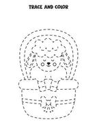 Trace and color cute Easter sheep. Worksheet for children. vector