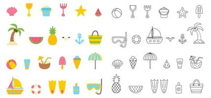 Collection of colorful and black and white summer elements. Vector pictures.