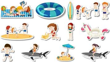 Set of summer beach items and children vector