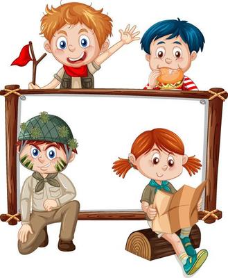 Board template with kids in safari outfit