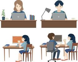 Set people working using laptop flat design vector