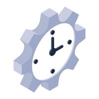 Gear with clock, isometric icon of time management vector