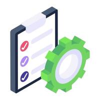 Project management isometric icon, gear with document vector