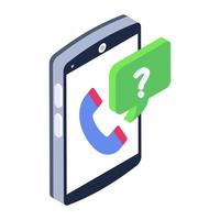 Question mark with call sign, inquiry call isometric icon vector