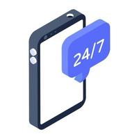 24 7 online support, mobile helpline isometric icon vector