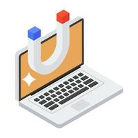 Magnet over laptop denoting online retention isometric icon vector