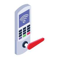 Wifi connected home technology, isometric icon of smart door vector