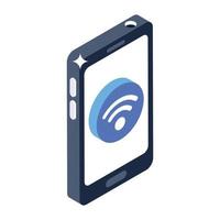 Isometric design of wireless network inside smartphone, mobile wifi icon vector