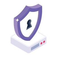 Isometric design of server rack with shield, server security icon vector