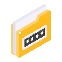 Password protected folder icon in isometric design vector