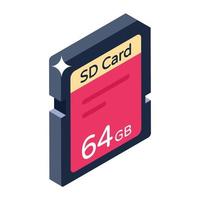 Sd card storage in isometric vector style, memory card