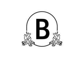 Black line art of bonfire with B initial letter vector