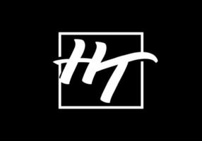 Black white of HT initial letter in square vector