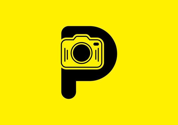 Black yellow of initial P letter with camera