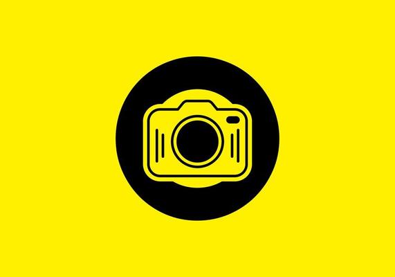 Black yellow of initial O letter with camera