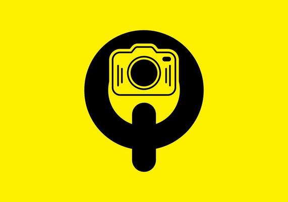 Black yellow of initial Q letter with camera