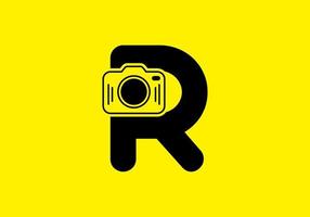 Black yellow of initial R letter with camera vector