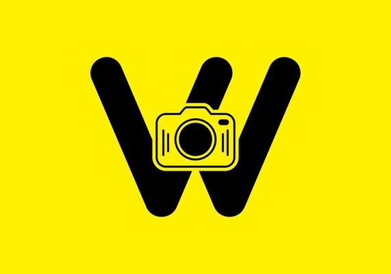 Black yellow of initial W letter with camera