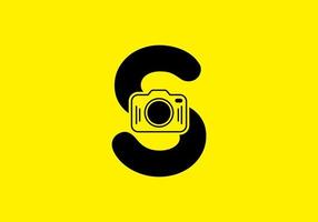 Black yellow of initial S letter with camera vector