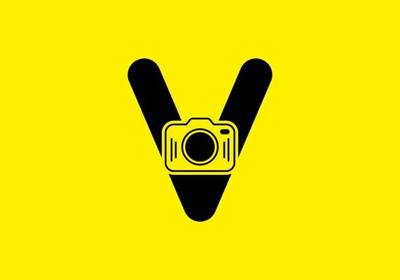 Black yellow of initial V letter with camera