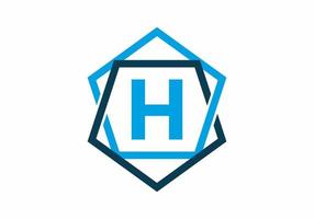 Blue color of initial letter H in pentagon frame vector
