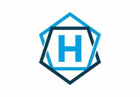 Blue color of initial letter H in pentagon frame vector