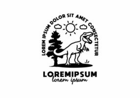 Black line art of dinosaur with lorem ipsum text vector