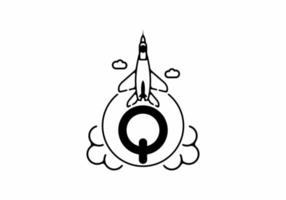 Black line art of Q initial letter with flying jet