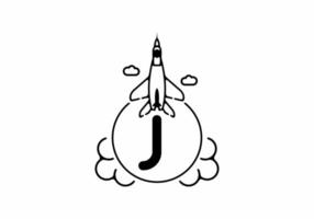 Black line art of J initial letter with flying jet