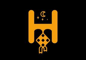 Black orange of H initial letter in ramadan theme vector