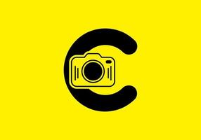 Black yellow of initial C letter with camera vector