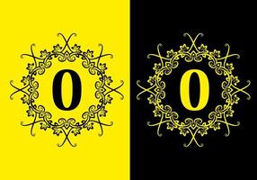 Black yellow O initial letter in classic frame vector