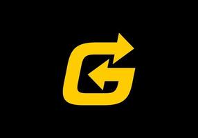 Yellow color of G initial letter with arrow vector