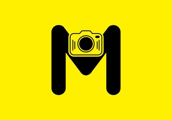 Black yellow of initial M letter with camera