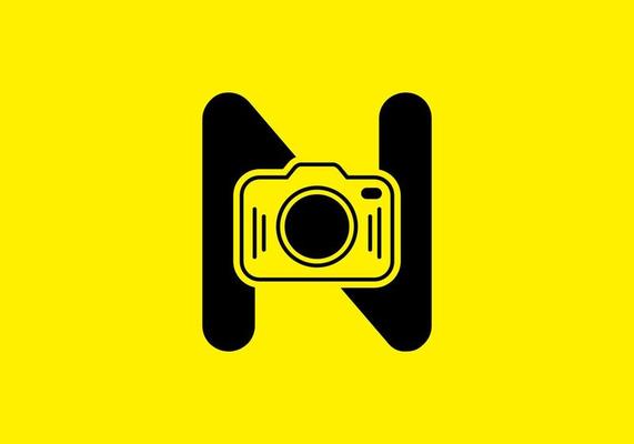 Black yellow of initial N letter with camera